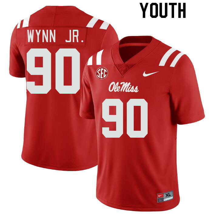 Youth #90 Stephon Wynn Jr. Ole Miss Rebels College Football Jerseyes Stitched Sale-Red - Click Image to Close